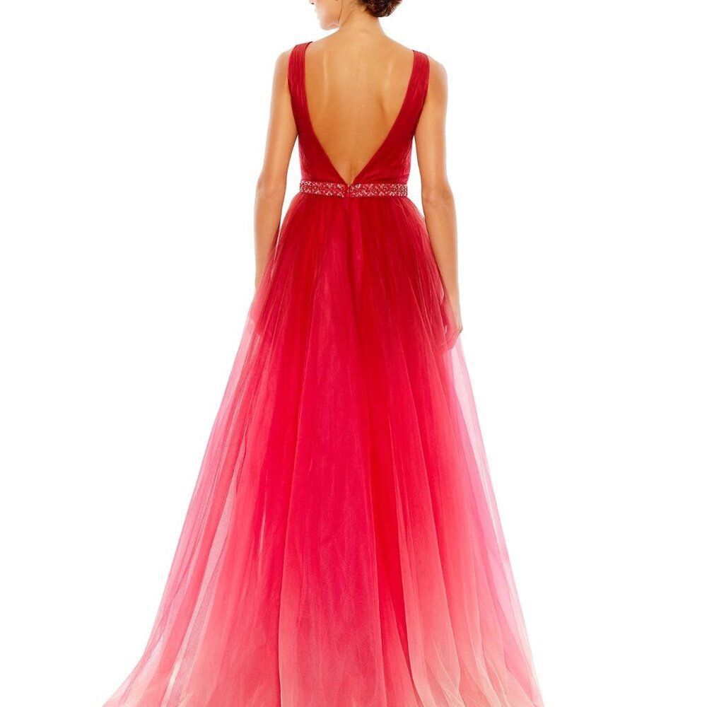 COPY - NEW | Mac Duggal 20378 Beaded Belt Wrap Over Sleeveless Ballgown Red Omb… - Picture 2 of 5